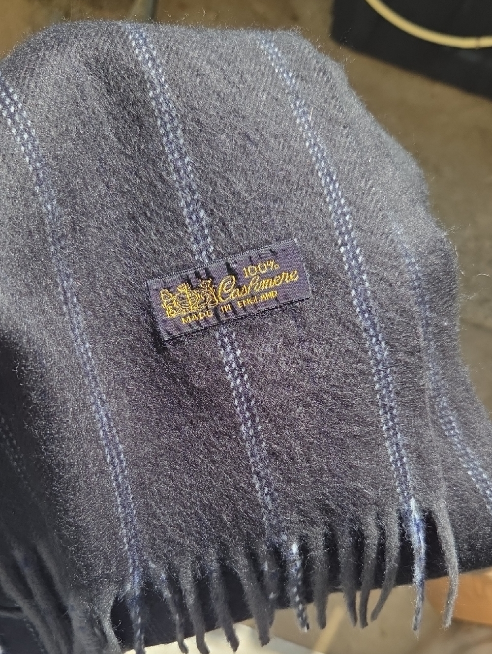 100% Cashmere Navy Pinstripe Scarf by Johnstons?